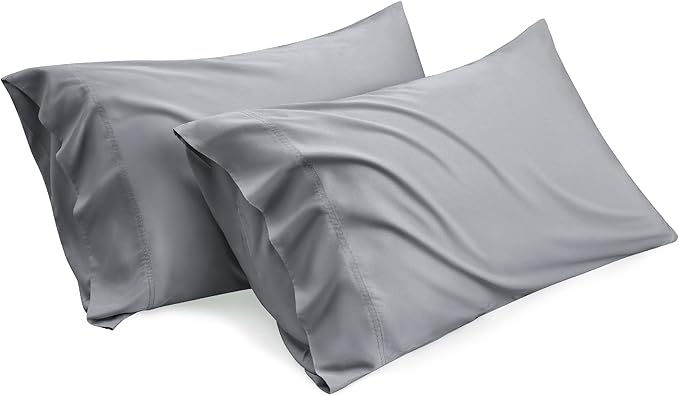 Bedsure Pillow Cases Queen, Cooling Pillow Cases, Rayon Derived from Bamboo Silver Grey Pillowcases Queen Size Set of 2, PureWoven Silky Soft Bedding Pillow Covers with Envelope Closure, 20x30 Inches