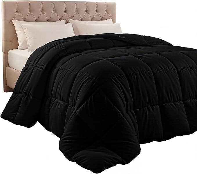 Utopia Bedding Comforter Duvet Insert, Quilted Comforter with Corner Tabs, Box Stitched Down Alternative Comforters Queen Size (Black)