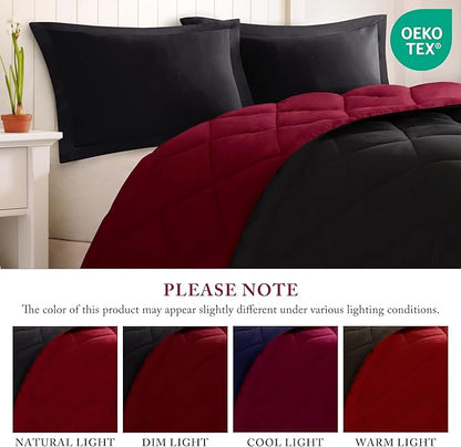 Madison Park Comforter Set, Reversible Down Alternative All Season Microfiber Bedding, 3M Scotchgard Stain Release, Full/Queen Dorm Comforter, Red/Black
