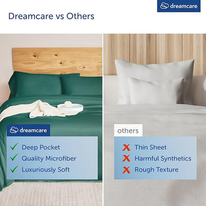 DREAMCARE King Size Sheets Set - Cooling Bed Sheets - 4pcs Set - up to 15" Deep Pocket King Sheet Set – Soft & Long Lasting Cooling - 100% Fine Brushed Microfiber with Side Pocket - Emerald Green