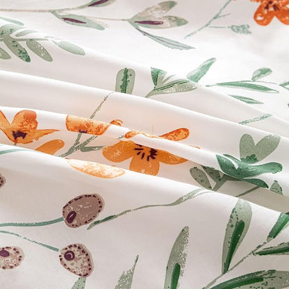 OAITE Duvet Cover Set Queen Size Floral Pattern Ultra Soft 100% Cotton Duvet Cover Sets 3-PC, Breathable Duvet Cover with Zipper Closure & Corner Ties(2 Pillow Shams,1 Duvet Cover)