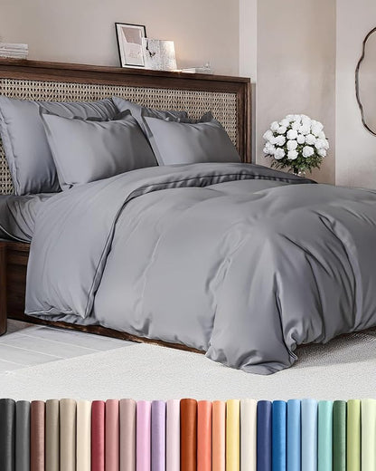 Duvet Cover Cal King Size Set - Extra Soft Cal King Duvet Cover 104" x 98" with 2 Pillow Shams - Hotel Luxury, Easy Care & Fade Free w/ Zipper Closures & Ties - Comfy, Cozy & Breathable (Steel Blue)