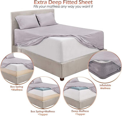 Hearth & Harbor Extra Deep Pocket King Size Sets - Fits Mattress 18-24 Inches Deep - Extra Deep Pocket Sheets - 6 Piece King Size - Light Lavender