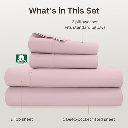 California Design Den Full Size Bed Sheets Set - Soft 400 Thread Count Sateen, Natural 100% Cotton Sheets with Deep Pockets, Breathable, and Durable Bedding Set - Pink