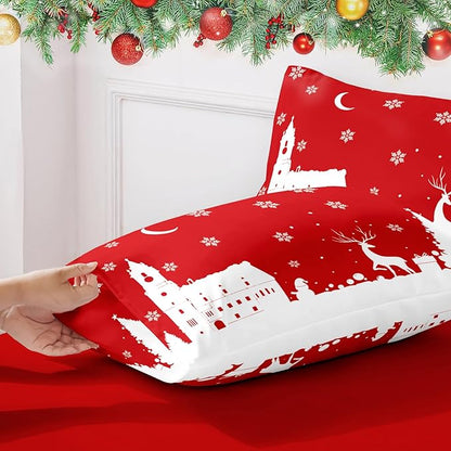 YIYEA Christmas Standard Pillow Cases Set of 2, Ultra Soft Double Brushed Microfiber Pillowcases Standard, Christmas Bed Pillow Covers, Fade Resistant, Easy Slip-On (20"x26")