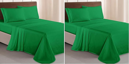 Elegant Comfort Luxurious 1500 Premium Hotel Quality Microfiber Three Line Embroidered Softest 4-Piece Bed Sheet Set, Wrinkle and Fade Resistant, King, Emerald Green (Pack of 2)