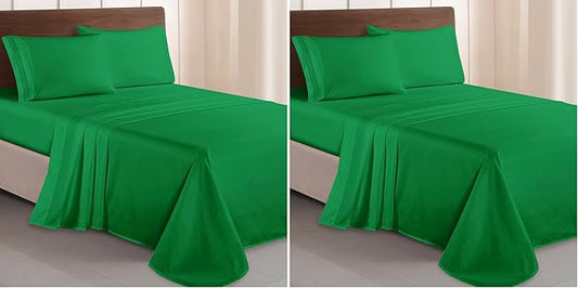 Elegant Comfort Luxurious 1500 Premium Hotel Quality Microfiber Three Line Embroidered Softest 4-Piece Bed Sheet Set, Wrinkle and Fade Resistant, King, Emerald Green (Pack of 2)