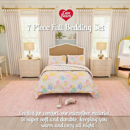 Care Bears Classic Retro Rainbow Bedding 7 Piece Super Soft Comforter and Sheet Set with Sham, Full, (100% Official Licensed Product) By Franco Collectibles