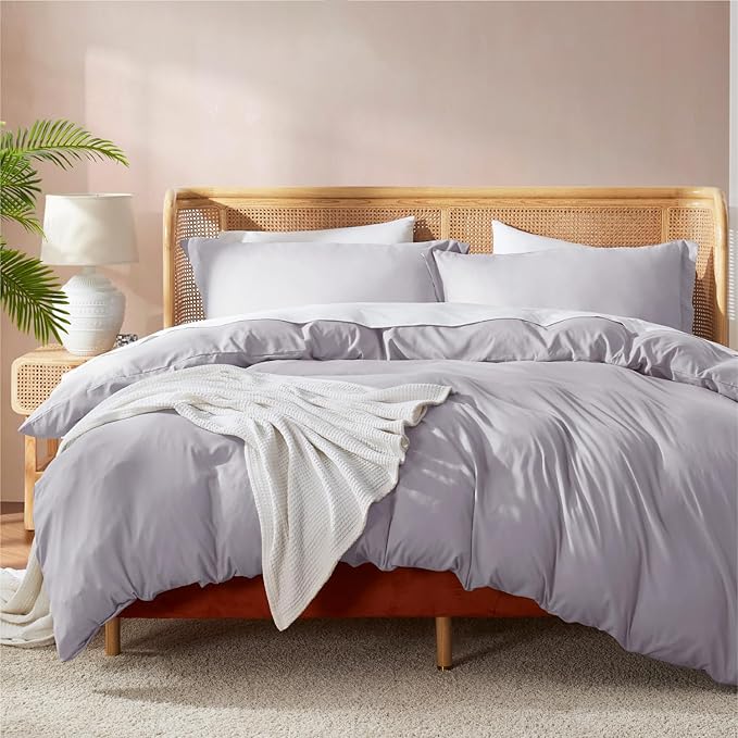 Nestl Grey Lavender Duvet Cover Queen Size - Soft Double Brushed Queen Duvet Cover Set, 3 Piece, with Button Closure, 1 Duvet Cover 90x90 inches and 2 Pillow Shams