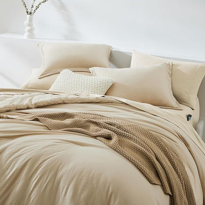 WRENSONGE California King Size Comforter Set- 7 Pieces Soft Beige Bed in a Bag California King with Fitted Sheet, Flat Sheet, 2 Pillow Shams, 2 Pillowcases, Warm Bedding Sets for All Season