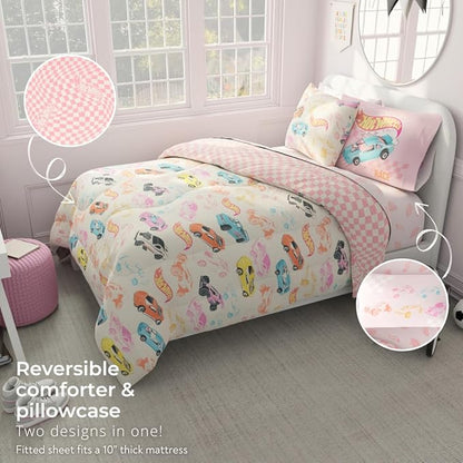 Hot Wheels Girls Kids Bedding Super Soft Comforter and Sheet Set with Sham, 7 Piece Full Size, (Officially Licensed Product) By Franco