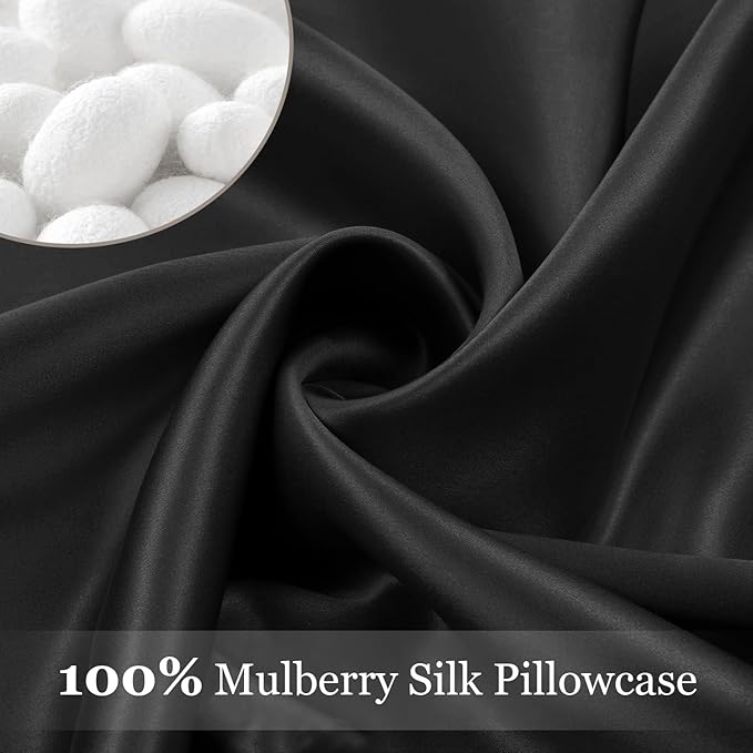 Adubor 100% Silk Pillowcase - Mulberry Silk Pillow Cases, 22 Momme 6A Grade Fibers, Silk Pillow Case for Hair and Skin Health, with Hidden Zipper (King 20''×36'', Black, 1PC)