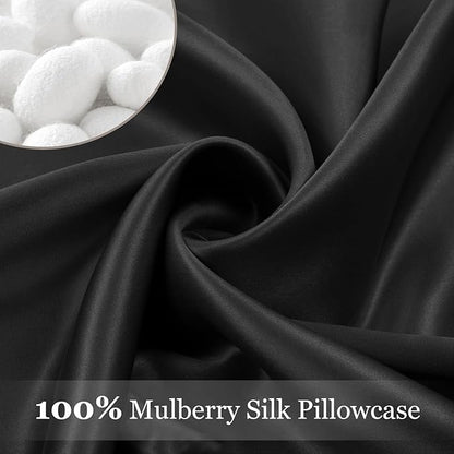 Adubor 100% Silk Pillowcase - Mulberry Silk Pillow Cases, 22 Momme 6A Grade Fibers, Silk Pillow Case for Hair and Skin Health, with Hidden Zipper (King 20''×36'', Black, 1PC)