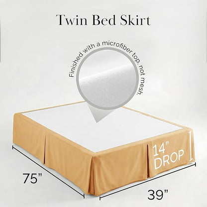 Southshore Fine Living, Inc. Twin Size Bed Skirt, 14-Inch Drop Pleated Bed Skirt for Twin Mattress, Dust Ruffle for Twin Size Bed, Gold