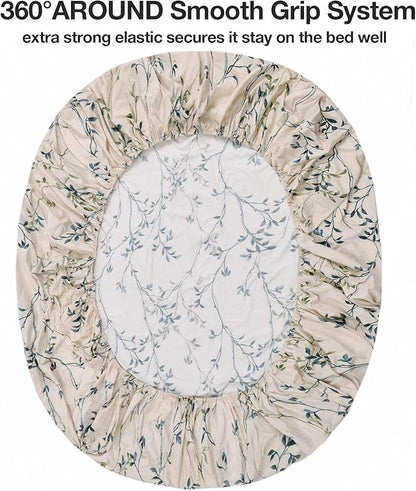 JSD 6 Piece Rustic Leaves Printed Sheet Set King Size, Soft Botanical Pattern Microfiber Sheets Extra Deep Pocket
