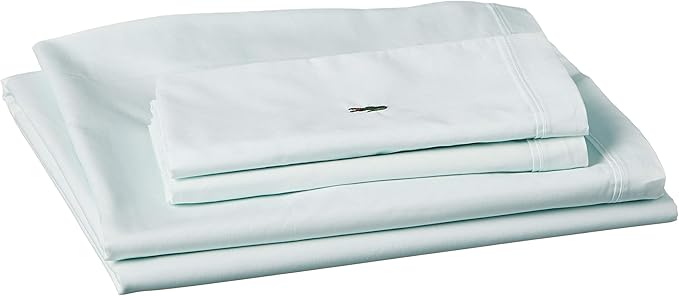 Lacoste Percale Solid Sheet Set, Queen, Iced Mint