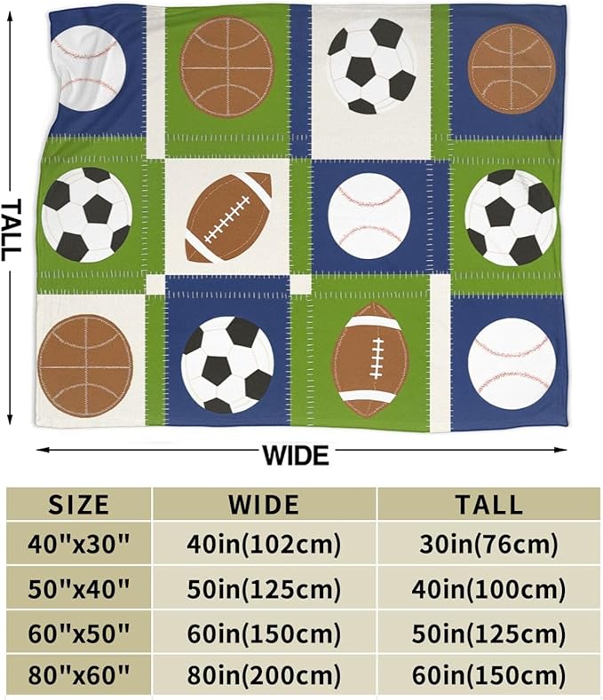 Ball Blanket Super Soft Warm Fluffy Fleece Flannel Baseball Basketball Soccer Football Sports Throw Blanket Cozy Fuzzy Plush Stuff Bedding Blankets Gifts for Teens Boys Kids Girls Adults 50"X40"
