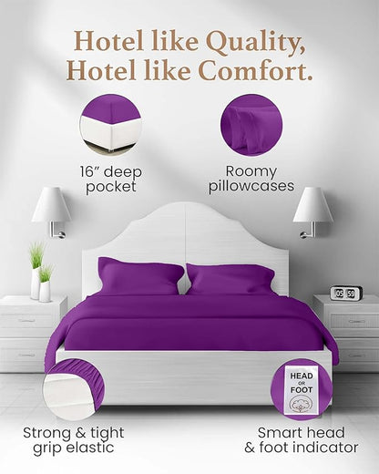 Good Sleep Bedding Full Size Sheets - 100% Egyptian Cotton Sheets Full Size, 4 Pc, Sateen Weave, Hotel Full Size Sheet Sets, Soft, Full Bed Sheets Deep Pocket Fits Upto 16" - Purple