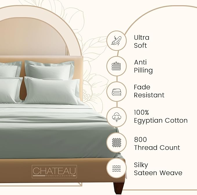 Deep Pocket Queen Sheets Set, Egyptian Cotton Sheets Queen Size Bed Set with Elasticated Fitted Sheet & Pillowcase Sets, Soft & Comfy 800TC Sateen, No Pill & Shrink Luxury Bedding, Sage Green Sheet