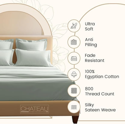 King Bed Sheets Deep Pocket King Sheet Set, 800 Thread Count Sateen Weave Long Staple Fully 15" Deep Elasticated Egyptian Cotton Sheet & Pillowcase sets, Naturally Breathable Cotton Bedding - Mineral