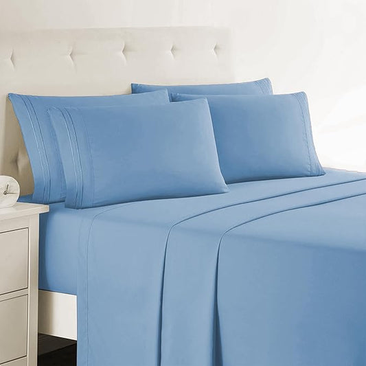 Clara Clark King Sheets, 6 Piece Set - Hotel Luxury Sheets for King Size Bed, Super Soft Bedding Set, King Size, Blue Heaven