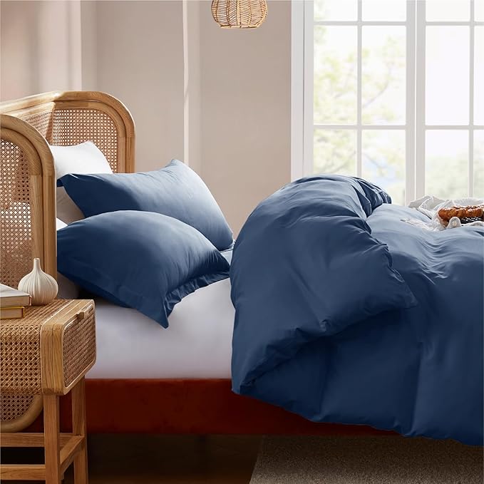 Nestl Navy Blue Duvet Cover Full Size - Soft Double Brushed Full Size Duvet Cover Set, 3 Piece, with Button Closure, 1 Duvet Cover 80x90 inches and 2 Pillow Shams