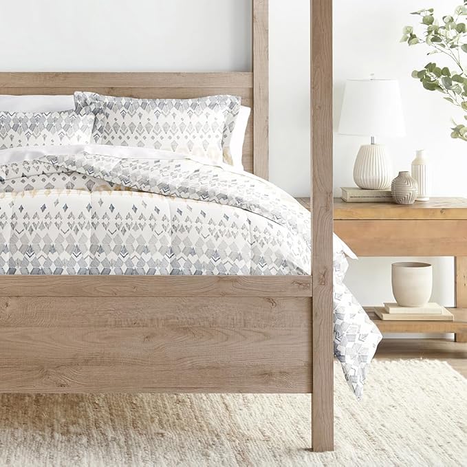 LINENS & HUTCH Comforter Set Patterned Microfiber All Season Down-Alternative Ultra Soft Bedding in Mayan Stamp - Full/Queen Mayan Stamp Gray
