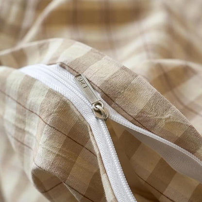 LifeTB Brown Gingham Duvet Cover Full Size Beige Tan Plaid Checkered Comforter Cover 100% Washed Cotton Plaid Duvet Cover Grid Farmhouse Bedding Set Breathable Gingham Comforter Cover Full