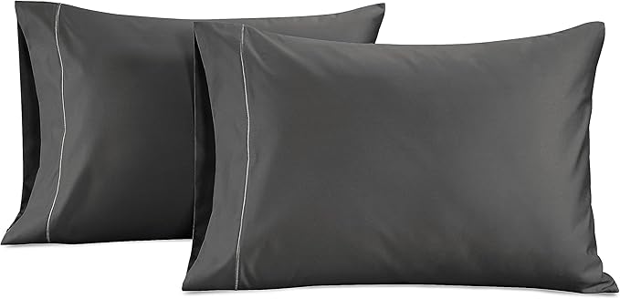 LANE LINEN 100% Egyptian Cotton Pillow Cases Queen Size Set of 2 (20"x30") - 1000 Thread Count Luxury Sateen Pillowcases Pack of 2- Ultra Soft Black Pillow Case - Charcoal