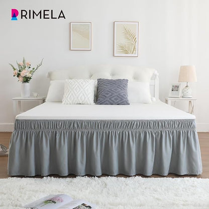 RIMELA Gray King Size Bed Skirt 15 Inch Drop, Elastic Bed Skirting Cal King, Light Grey Bedskirt for Adjustable Bed Base and Frame, Lightweight Wrap Around Dust Ruffle