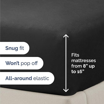 Bulk Case Pack of 16 Sheet Sets - (16) Complete Twin Size Sheet Sets with Deep Pockets - Wholesale Bulk Bedding for Hotels, Spas & Airbnbs - Breathable, Cooling, Soft & Wrinkle Free - (Twin, Black)
