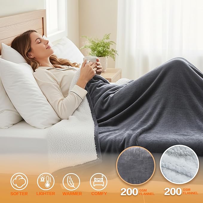 Electric Heated Blanket King Size 90''x100'' - Dual-Control Heating Blanket, Soft & Warm Flannel 10-Level Temperature Control, 8 Hours Auto Off, Rapid Heating & Overheat Protection