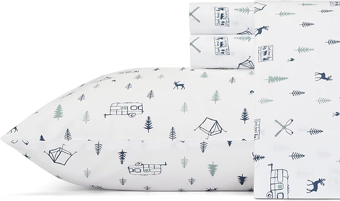 Eddie Bauer - Full Sheets, Cotton Percale Bedding Set, Crisp & Cool Home Decor, Dorm Room Essentials (Campout Dark Blue, Full)