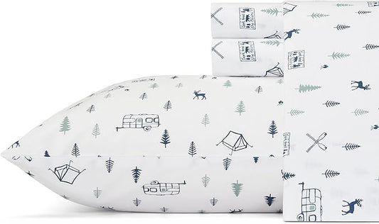 Eddie Bauer - Full Sheets, Cotton Percale Bedding Set, Crisp & Cool Home Decor, Dorm Room Essentials (Campout Dark Blue, Full)