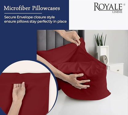 Royale Linens Queen Pillowcase Set of 2 - Bed Pillow Cover - 20" x 30" - Red Pillowcases - 1800 Brushed Microfiber, Wrinkle & Fade Resistant - Soft & Cozy- Queen Size Pillow Case (Queen, Tango Red)