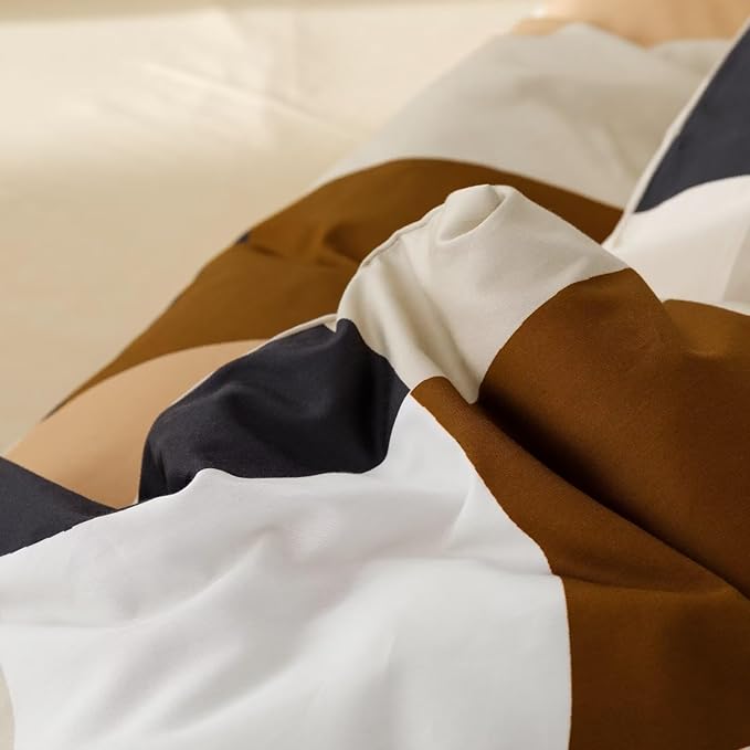 Hosueri Black White Brown and Cream Plaid Comforter Set Full Size Teen Boys Girls Warm Comfy Multicolor Beige Grid Distorted Checkered Bed Quilts Soft 3 Piece Preppy Modern Dorm Bedding Blankets Full