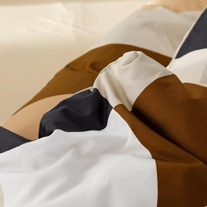 Hosueri Black White Brown and Cream Plaid Comforter Set Full Size Teen Boys Girls Warm Comfy Multicolor Beige Grid Distorted Checkered Bed Quilts Soft 3 Piece Preppy Modern Dorm Bedding Blankets Full