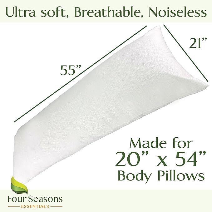 Four Seasons Essentials Body Size Waterproof Pillow Protector (Set of 1) - Natural Viscose derived from Bamboo Pillow Covers - Hypoallergenic Dust Proof Zippered Encasements for 20" x 54" Pillows