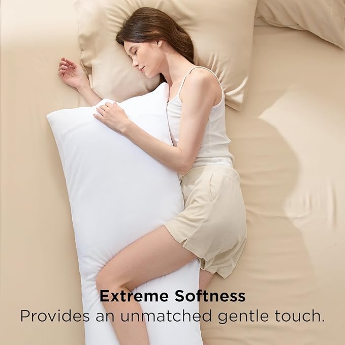 Bedsure Body Pillow Cover, Cooling Body Pillow Pillowcase for Hot Sleepers, Rayon Derived from Bamboo White Pillowcase, PureWoven Silky Soft Long Pillow Case Cover with Envelope Closure, 20x54 Inches