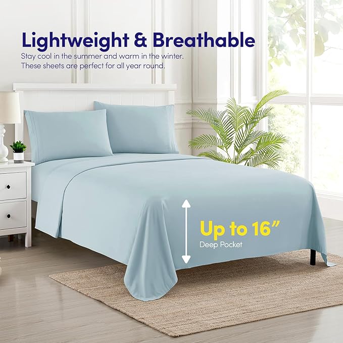 1500 Supreme Collection Twin XL Sheet Sets Light Blue- 3 Piece Bed Sheets and Pillowcase Set for Twin XL Mattress - Extra Soft, Elastic Corner Straps, Deep Pocket Sheets, Twin XL Light Blue