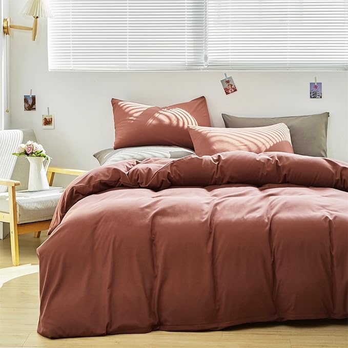 Cottonight Brick Red Comforter Set King Marroon Bedding Comforter Set Solid Modern Blackish Red Blanket Quilts Soft Simple Modern Breathable 3 Piece Hotel Quality Comforter Set for Women Men