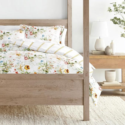 LINENS & HUTCH Comforter Set Patterned Microfiber All Season Down-Alternative Ultra Soft Bedding in Chintz Floral Stripe - King/Cal-King Chintz Floral Stripe Clay