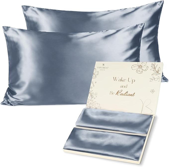 Yanibest Satin Pillowcase, Silk Pillow Cases for Hair and Skin with Zipper, Standard Pillow Cases Set of 2 for 20"x26", Exquisite Packaging for Women Men