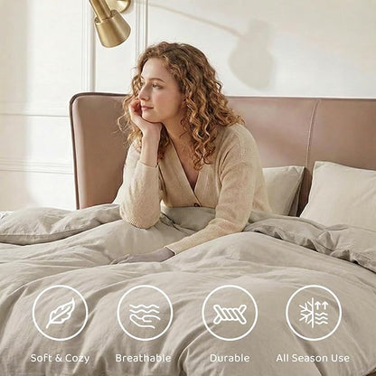 WRENSONGE California King Size Comforter Sets- 7 Pieces Soft Light Oatmeal Bed in a Bag with Fitted Sheet, Flat Sheet, 2 Pillow Shams, 2 Pillowcases, Warm Bedding Sets for All Season