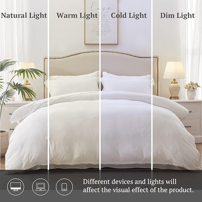MILDLY Super Soft Duvet Cover - 100% Washed Microfiber White Comforter Cover Set 3 Pieces with Zipper Closure & Corner Ties (No Comforter)
