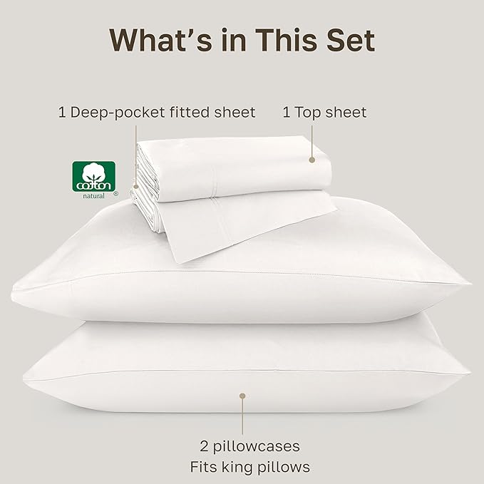 California Design Den King Bed Sheets - Soft 800 Thread Count Sateen, 100% Cotton Bed Sheets Set - Deep Pockets, Durable Bedding Set - True Ivory