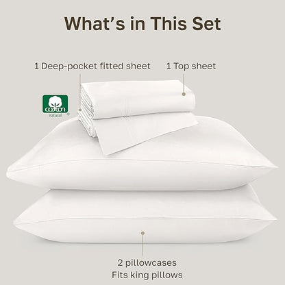 California Design Den King Bed Sheets - Soft 800 Thread Count Sateen, 100% Cotton Bed Sheets Set - Deep Pockets, Durable Bedding Set - True Ivory