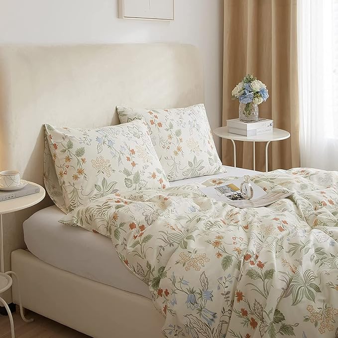 HighBuy Botanical Floral Comforter Full Size Boho Lightweight Bedding Comforters with Green Floral Comfy Bedding Sets Aesthetic Bed Set Include 1 Comforter and 2 Pillowcase,All Season