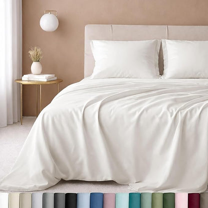 California Design Den Twin XL Sheet Set - 100% Cotton, Luxuriously Soft 600 Thread Count Sateen Bedding, Deep Pocket XL Twin Sheets - True Ivory