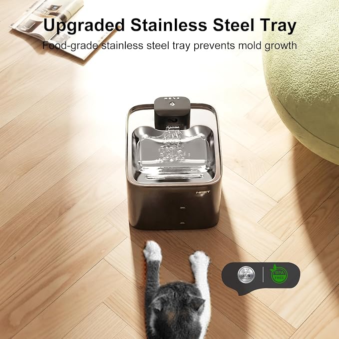 NPET Wireless Cat Water Fountain, 4L/1Gallon Battery Operated Pet Fountain with Smart Motion Sensor, 4000mAh Rechargeable Battery & Quiet Pump, Automatic Cordless Water Dispenser for Cats, Dogs,Pets